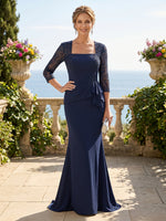 Square Neck Mermaid Floor Length Lace Mother of the Bride/Groom Dresses