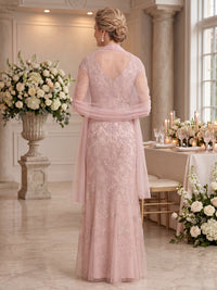 2 Pieces V Neck Mermaid Lace Mother of the Bride Dresses with Wrap