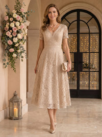 Jewel Lace A Line Mother of the Bride/Groom Dresses Tea Length