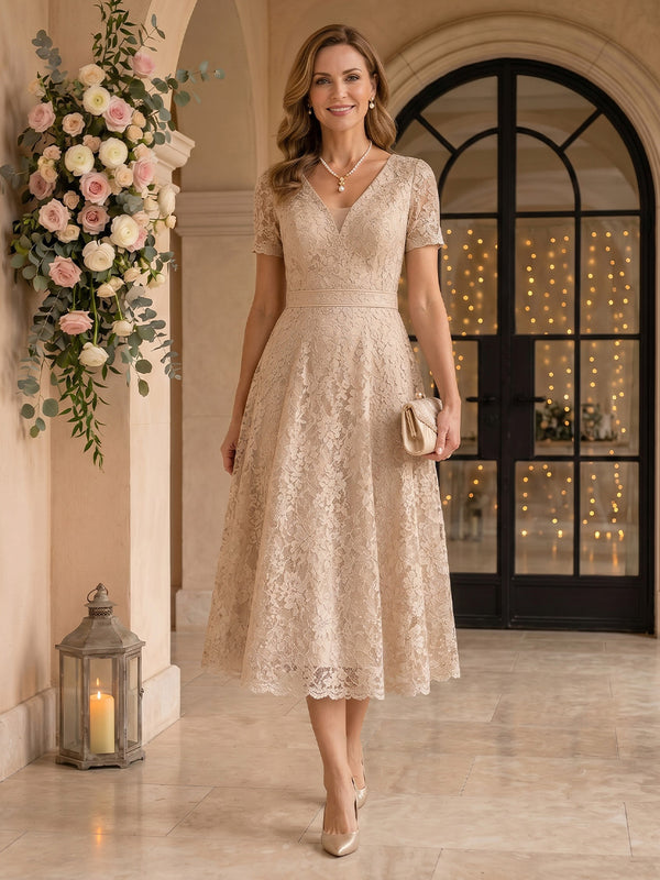 Jewel Lace A Line Mother of the Bride/Groom Dresses Tea Length