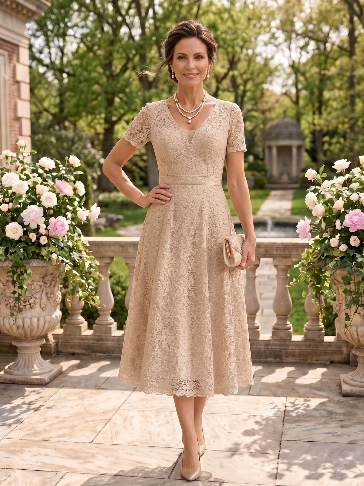 Jewel Lace A Line Mother of the Bride/Groom Dresses Tea Length
