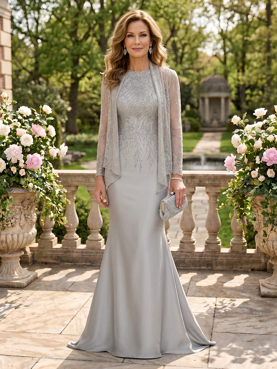 2 Pieces Mermaid Satin Mother of the Bride Dresses with Jacket