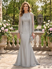 2 Pieces Mermaid Satin Mother of the Bride Dresses with Jacket