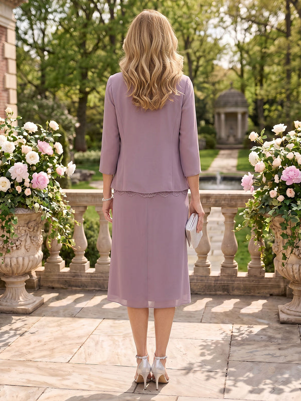2 Pieces Jewel A Line Chiffon Mother of the Bride Dresses with Jacket