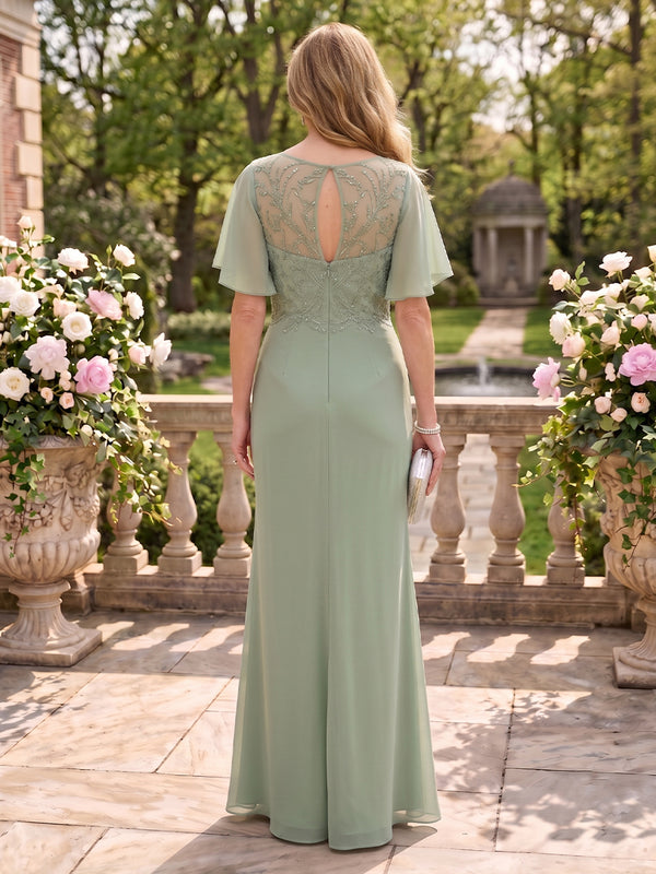 Jewel Mermaid Floor Length Lace Appliques Mother of the Bride/Groom Dresses