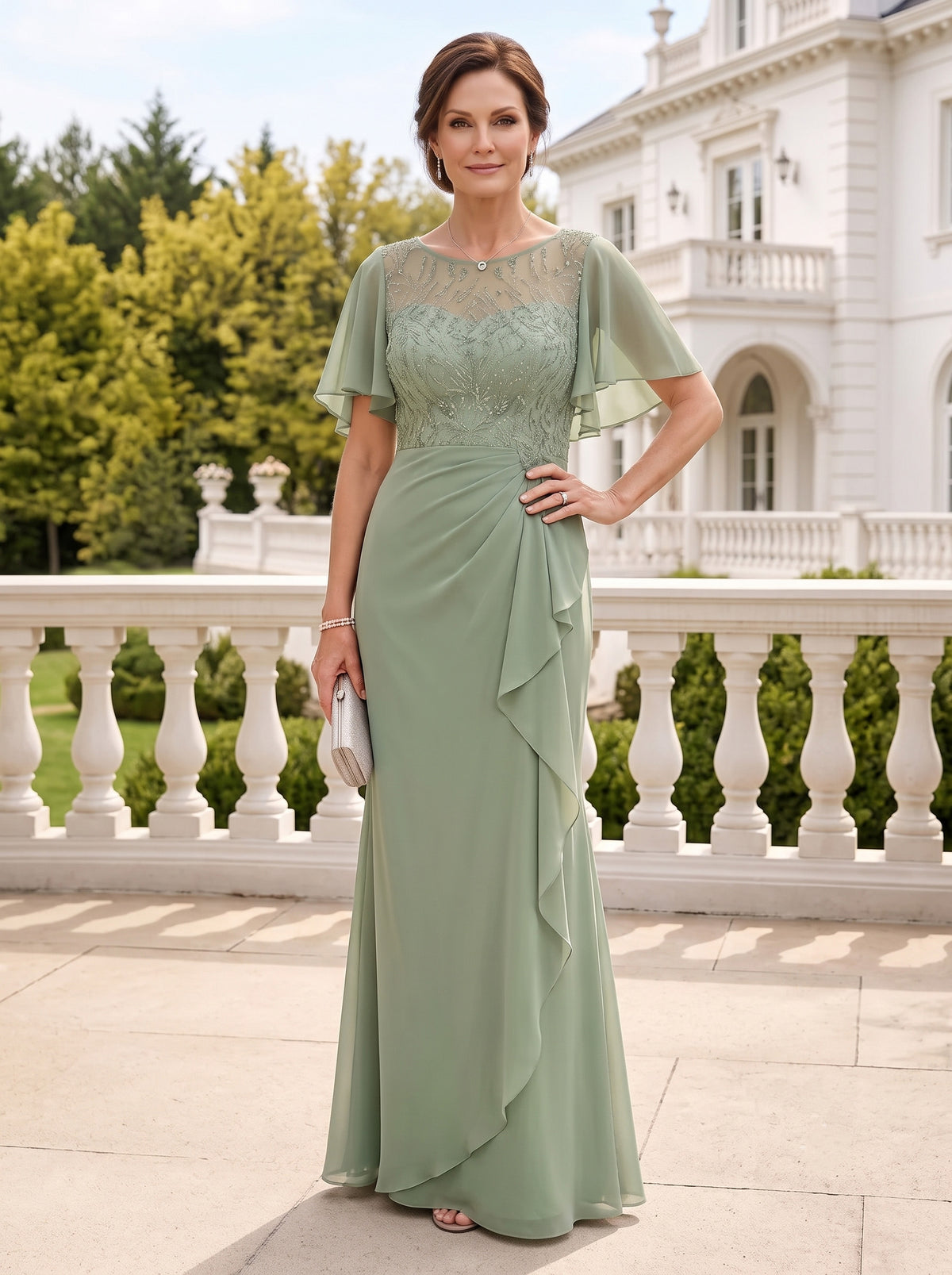 Jewel Mermaid Floor Length Lace Appliques Mother of the Bride/Groom Dresses