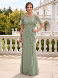 Jewel Mermaid Floor Length Lace Appliques Mother of the Bride/Groom Dresses