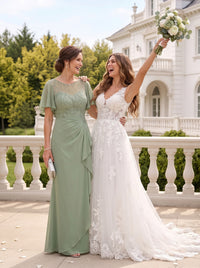 Jewel Mermaid Floor Length Lace Appliques Mother of the Bride/Groom Dresses