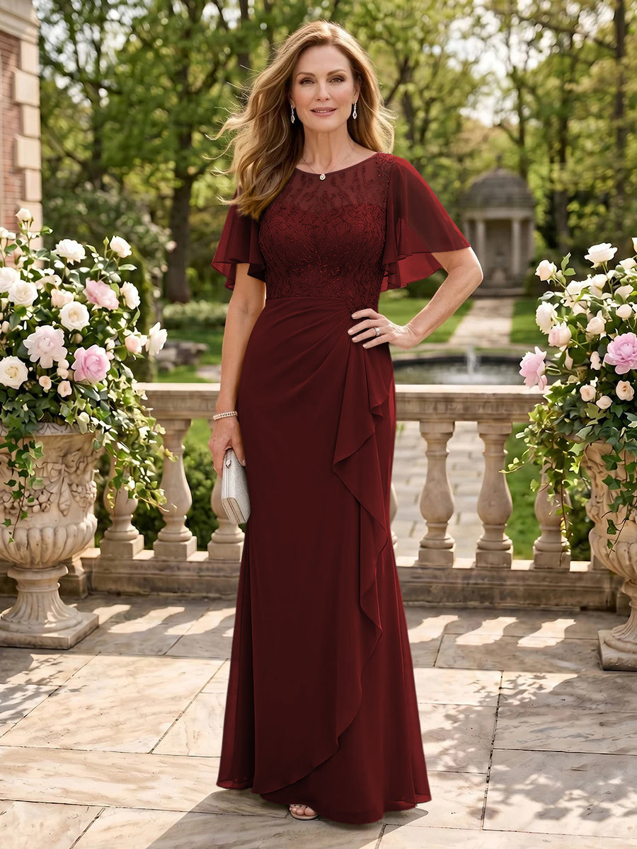 Jewel Mermaid Floor Length Lace Appliques Mother of the Bride/Groom Dresses