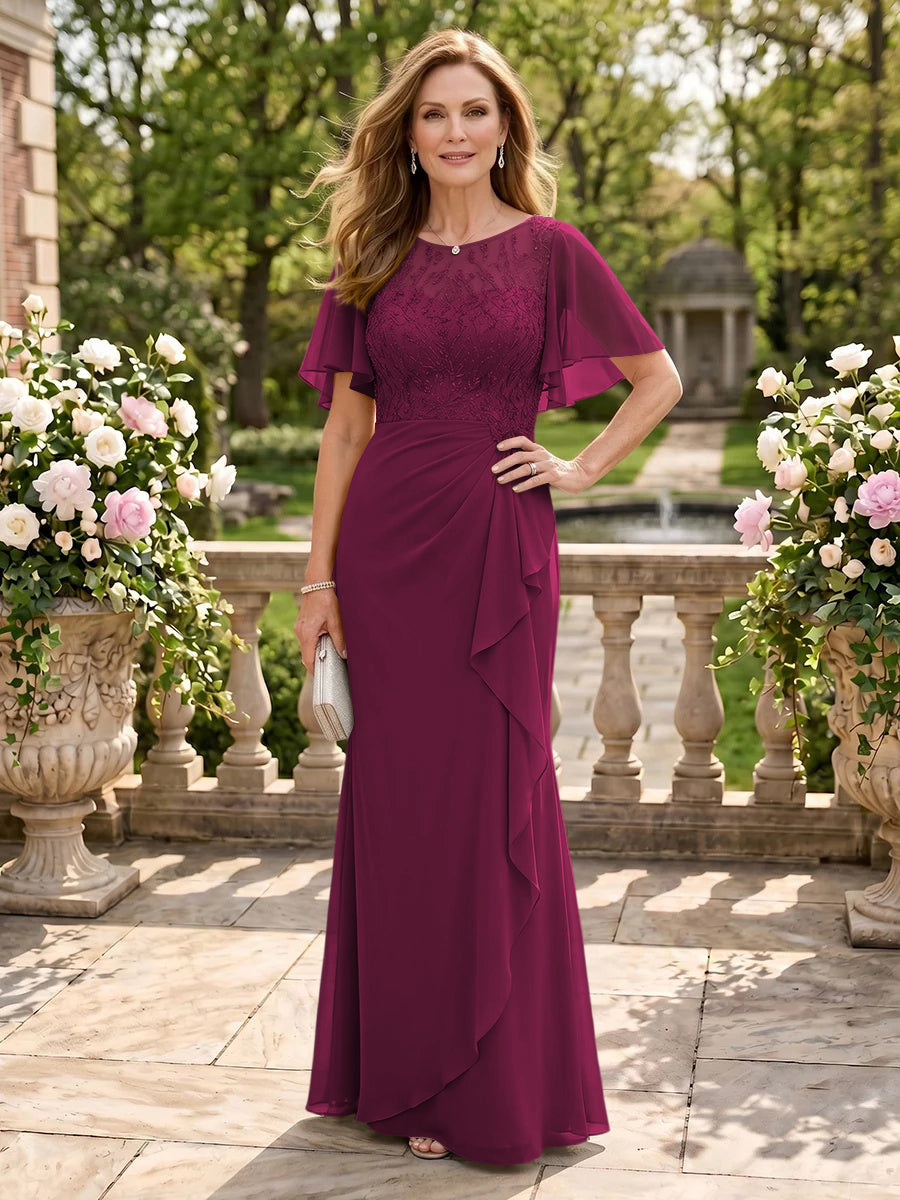 Jewel Mermaid Floor Length Lace Appliques Mother of the Bride/Groom Dresses