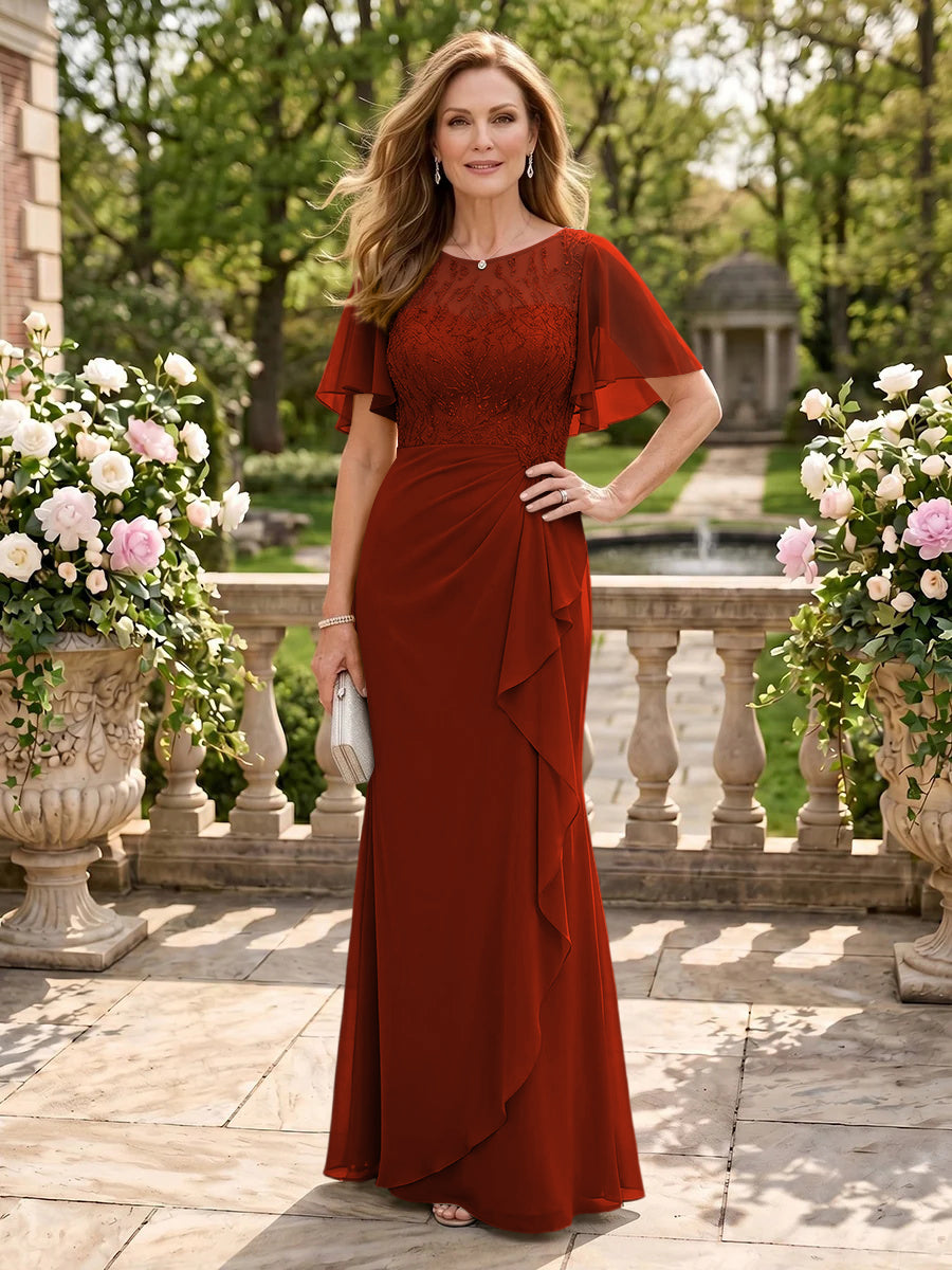 Jewel Mermaid Floor Length Lace Appliques Mother of the Bride/Groom Dresses