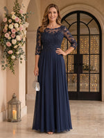Jewel 3/4 Sleeves Chiffon A Line Floor Length Mother of the Bride/Groom Dresses