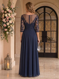 Jewel 3/4 Sleeves Chiffon A Line Floor Length Mother of the Bride/Groom Dresses