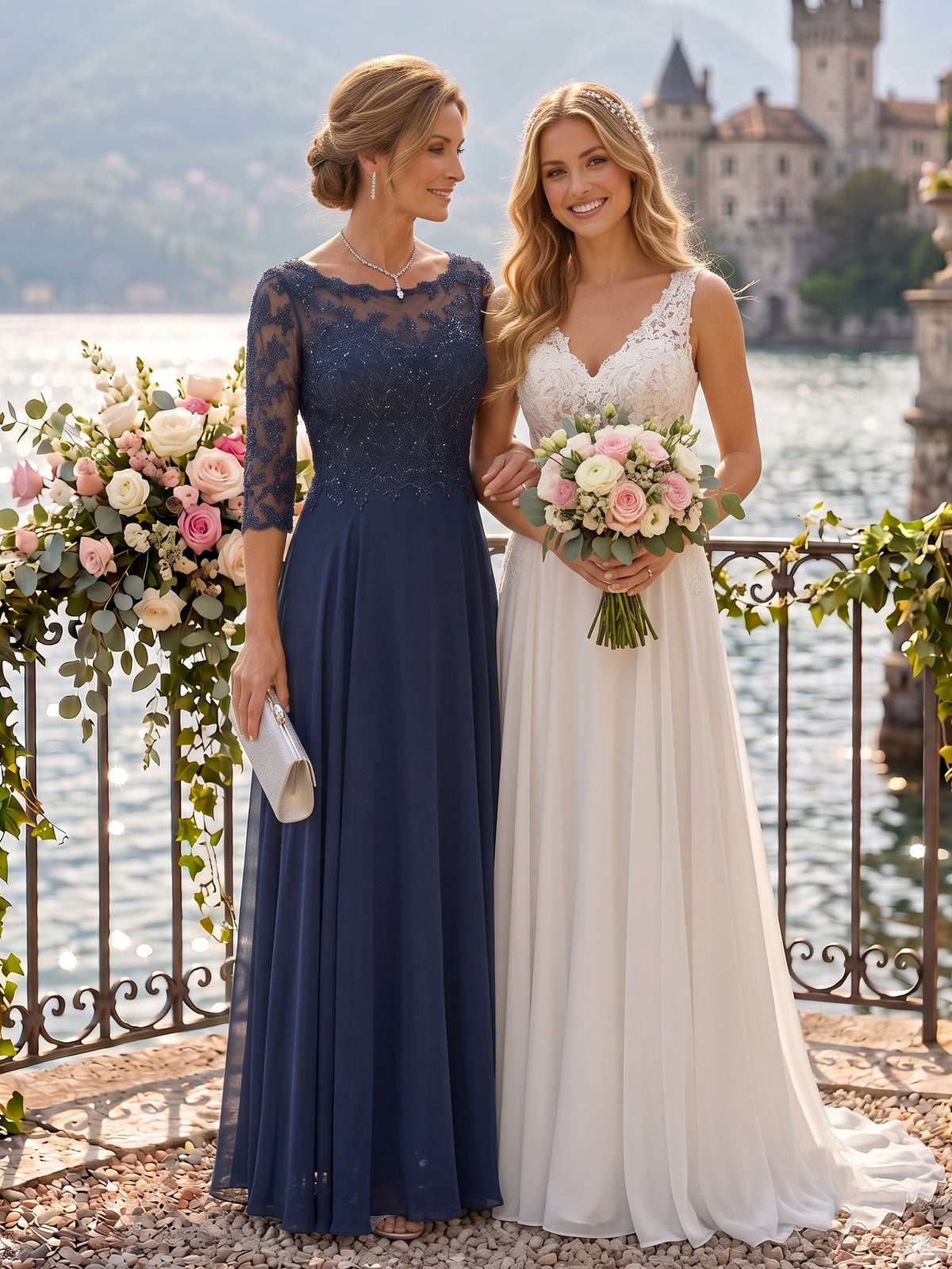 Jewel 3/4 Sleeves Chiffon A Line Floor Length Mother of the Bride/Groom Dresses