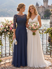 Jewel 3/4 Sleeves Chiffon A Line Floor Length Mother of the Bride/Groom Dresses