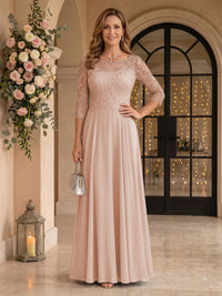 Jewel 3/4 Sleeves Chiffon A Line Floor Length Mother of the Bride/Groom Dresses
