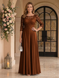Jewel 3/4 Sleeves Chiffon A Line Floor Length Mother of the Bride/Groom Dresses