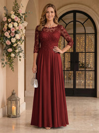Jewel 3/4 Sleeves Chiffon A Line Floor Length Mother of the Bride/Groom Dresses