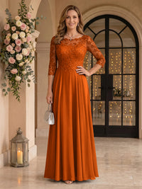 Jewel 3/4 Sleeves Chiffon A Line Floor Length Mother of the Bride/Groom Dresses