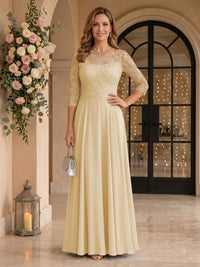 Jewel 3/4 Sleeves Chiffon A Line Floor Length Mother of the Bride/Groom Dresses
