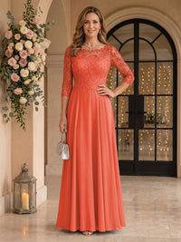 Jewel 3/4 Sleeves Chiffon A Line Floor Length Mother of the Bride/Groom Dresses