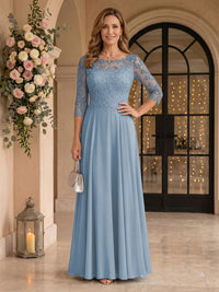 Jewel 3/4 Sleeves Chiffon A Line Floor Length Mother of the Bride/Groom Dresses