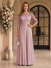 Jewel 3/4 Sleeves Chiffon A Line Floor Length Mother of the Bride/Groom Dresses