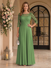 Jewel 3/4 Sleeves Chiffon A Line Floor Length Mother of the Bride/Groom Dresses