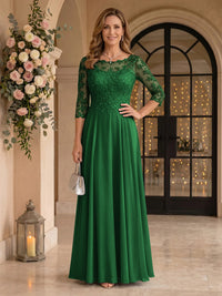 Jewel 3/4 Sleeves Chiffon A Line Floor Length Mother of the Bride/Groom Dresses