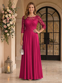 Jewel 3/4 Sleeves Chiffon A Line Floor Length Mother of the Bride/Groom Dresses