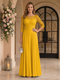 Jewel 3/4 Sleeves Chiffon A Line Floor Length Mother of the Bride/Groom Dresses