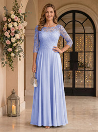 Jewel 3/4 Sleeves Chiffon A Line Floor Length Mother of the Bride/Groom Dresses