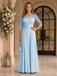 Jewel 3/4 Sleeves Chiffon A Line Floor Length Mother of the Bride/Groom Dresses