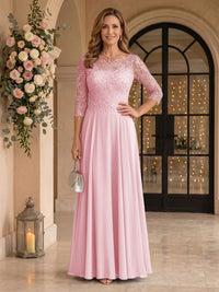 Jewel 3/4 Sleeves Chiffon A Line Floor Length Mother of the Bride/Groom Dresses