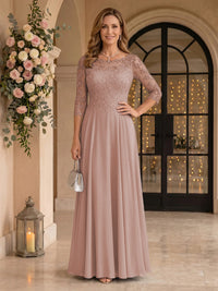 Jewel 3/4 Sleeves Chiffon A Line Floor Length Mother of the Bride/Groom Dresses