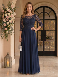 Jewel 3/4 Sleeves Chiffon A Line Floor Length Mother of the Bride/Groom Dresses