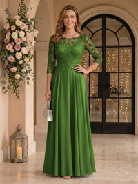 Jewel 3/4 Sleeves Chiffon A Line Floor Length Mother of the Bride/Groom Dresses