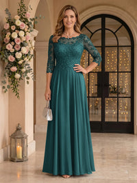 Jewel 3/4 Sleeves Chiffon A Line Floor Length Mother of the Bride/Groom Dresses