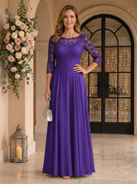 Jewel 3/4 Sleeves Chiffon A Line Floor Length Mother of the Bride/Groom Dresses