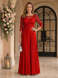 Jewel 3/4 Sleeves Chiffon A Line Floor Length Mother of the Bride/Groom Dresses