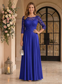 Jewel 3/4 Sleeves Chiffon A Line Floor Length Mother of the Bride/Groom Dresses