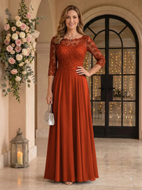 Jewel 3/4 Sleeves Chiffon A Line Floor Length Mother of the Bride/Groom Dresses