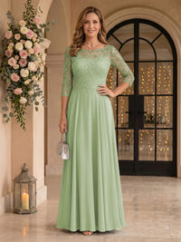 Jewel 3/4 Sleeves Chiffon A Line Floor Length Mother of the Bride/Groom Dresses