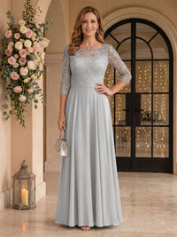 Jewel 3/4 Sleeves Chiffon A Line Floor Length Mother of the Bride/Groom Dresses