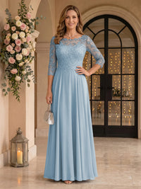 Jewel 3/4 Sleeves Chiffon A Line Floor Length Mother of the Bride/Groom Dresses