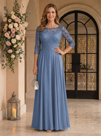Jewel 3/4 Sleeves Chiffon A Line Floor Length Mother of the Bride/Groom Dresses