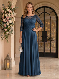 Jewel 3/4 Sleeves Chiffon A Line Floor Length Mother of the Bride/Groom Dresses
