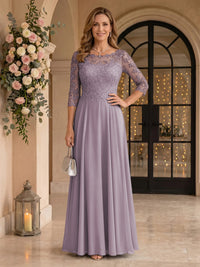 Jewel 3/4 Sleeves Chiffon A Line Floor Length Mother of the Bride/Groom Dresses