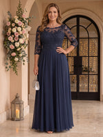 Jewel Plus Size 3/4 Sleeves Chiffon A Line Floor Length Mother of the Bride/Groom Dresses