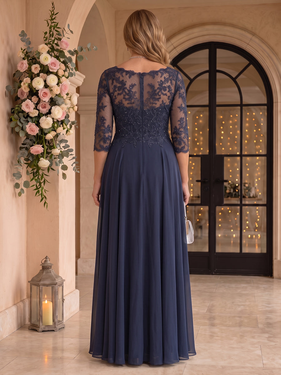 Jewel Plus Size 3/4 Sleeves Chiffon A Line Floor Length Mother of the Bride/Groom Dresses